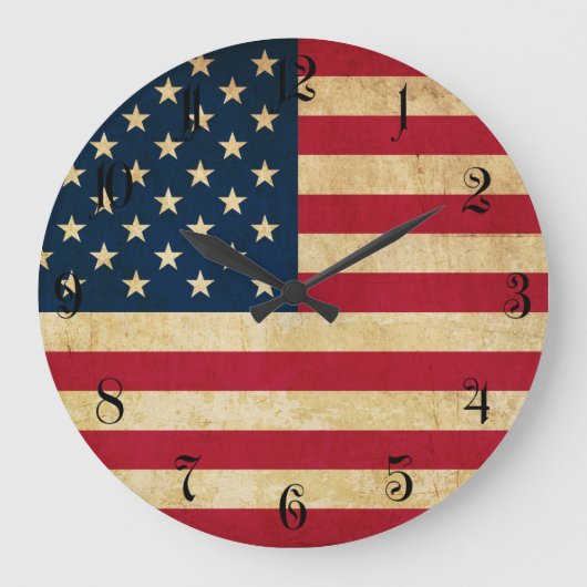 Vintage patriotische amerikanische Flagge Große Wanduhr (Vorderseite)