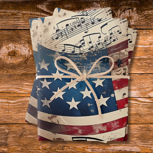 Vintage patriotische amerikanische Flagge Noten Geschenkpapier Set