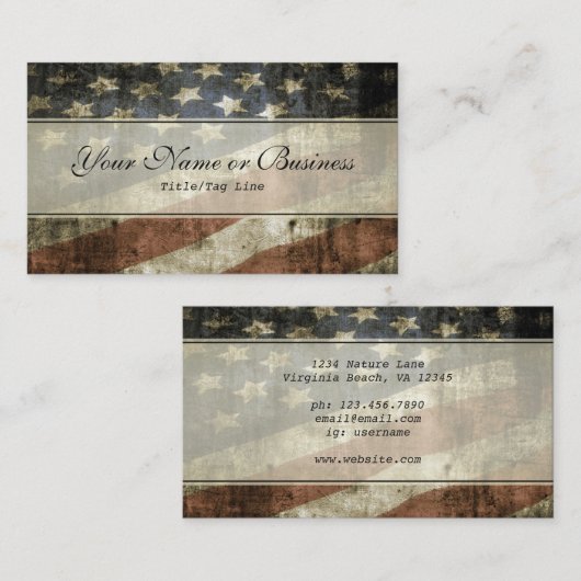 Vintage patriotische amerikanische Flagge Visitenkarte (Vorne/Hinten)