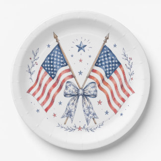 Vintage-patriotische amerikanische Flaggen-Schleif Pappteller