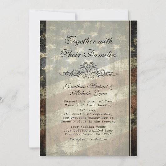Vintage Patriotische Amerikanische Flaggenhochzeit Einladung (Rückseite)