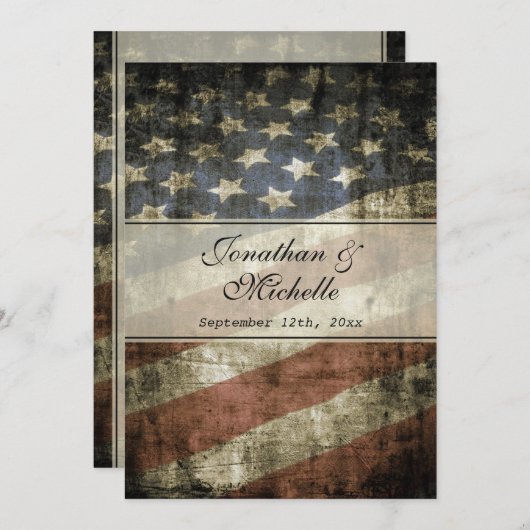 Vintage Patriotische Amerikanische Flaggenhochzeit Einladung (Vorne/Hinten)