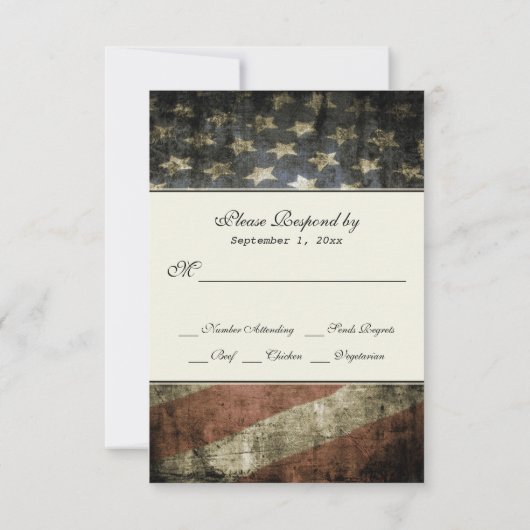 Vintage Patriotische Amerikanische Flaggenhochzeit RSVP Karte (Rückseite)