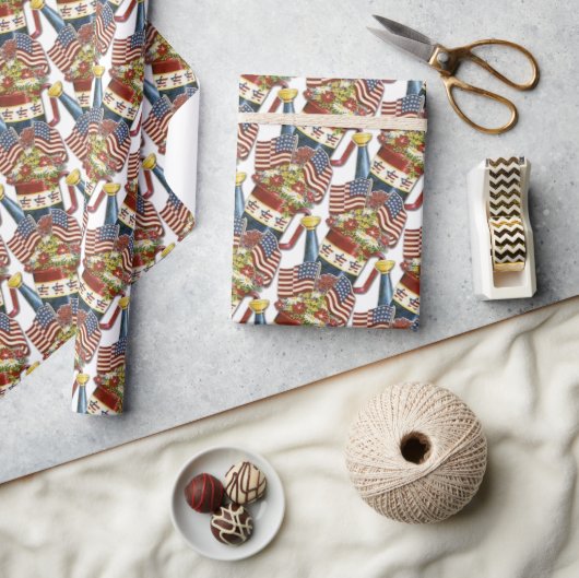 Vintage Patriotische Blume Pot Weathered USA Flag Geschenkpapier (Kunsthandwerk)