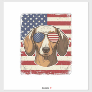 Vintage-patriotische Dackel-Flaggen-Sonnenbrille V Aufkleber