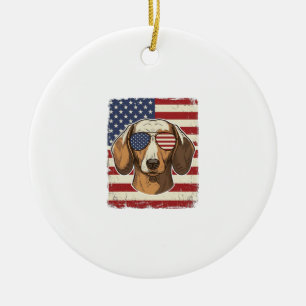 Vintage-patriotische Dackel-Flaggen-Sonnenbrille V Keramik Ornament