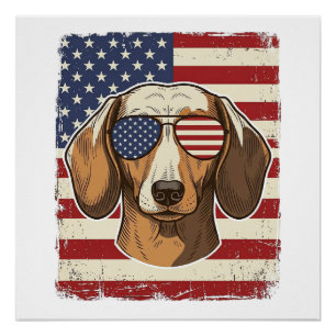 Vintage-patriotische Dackel-Flaggen-Sonnenbrille V Poster
