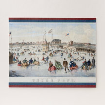 Vintage patriotische Eislaufbahn am Union Pond