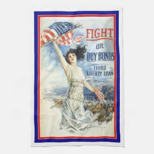 Vintage patriotische Frau mit amerikanischer Flagg Geschirrtuch