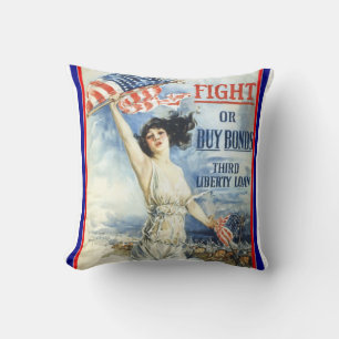 Vintage patriotische Frau mit amerikanischer Flagg Kissen