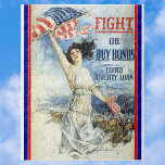 Vintage Patriotische Frau W. American Flag Poster  Puzzle<br><div class="desc">Vintage Veranschaulichung des Patriotismus-Designs für die Anleihe des Dritten Freiheitsdarlehens während des Ersten Weltkriegs. Eine "Amerika" vertretende Frau windet eine amerikanische Fahne und ermutigt die Amerikaner, sich an den Kriegsbemühungen zu beteiligen, indem sie sich dem Militär anschließen oder Anleihen zur Finanzierung des Krieges kaufen. Kämpfe oder kaufe Anleihen, Third Liberty...</div>