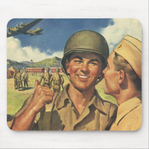 Vintage patriotische Helden, Männer mit Militärflu Mousepad