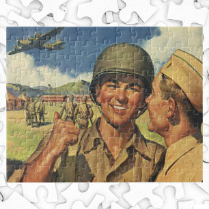 Vintage patriotische Helden, Männer mit Militärflu Puzzle