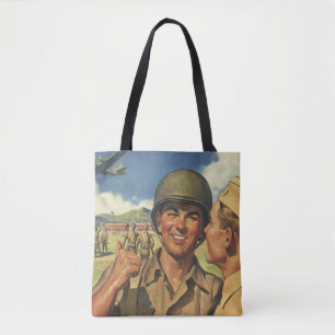 Vintage patriotische Helden, Männer mit Militärflu Tasche