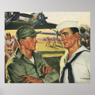 Vintage patriotische Helden, Militärangehörige in Poster