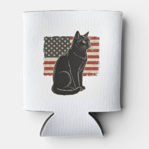 Vintage patriotische Katze Flagge Grafik T-Shirt D Dosenkühler