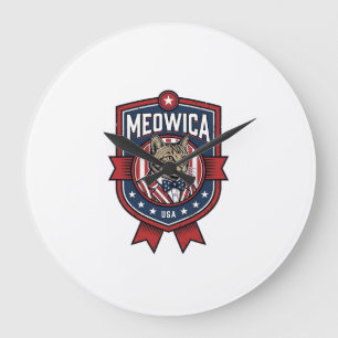 Vintage patriotische Katze Meowica USA-Shirt-Desig Große Wanduhr