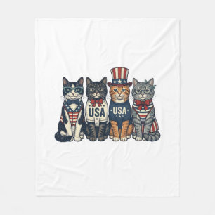 Vintage patriotische Katzen USA-Shirt-Design_1 Fleecedecke