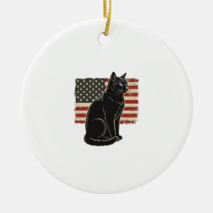 Vintage patriotische Katzenflagge Grafik T-Shirt D Keramik Ornament