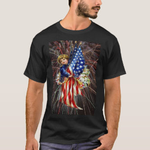 Vintage patriotische Kinderflagge Feuerwerk Unisex T-Shirt
