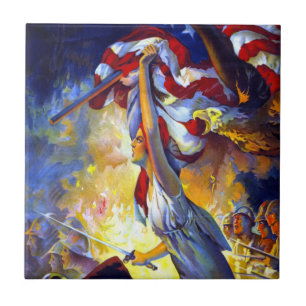 Vintage patriotische Lady Liberty amerikanische Fl Fliese
