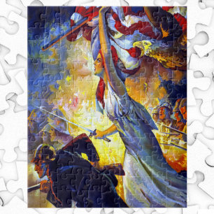 Vintage-patriotische Lady Liberty amerikanische Fl Puzzle