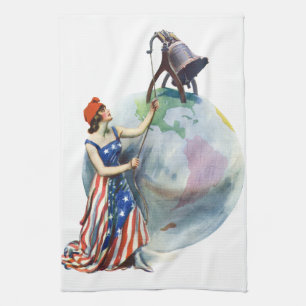 Vintage-patriotische Lady Liberty-Magazincover-Kun Geschirrtuch