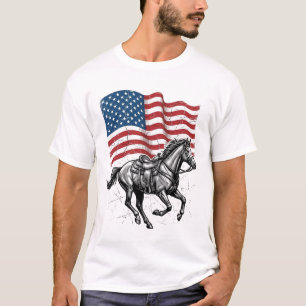 Vintage patriotische Pferdeflagge Western Vektor D T-Shirt