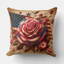 Vintage patriotische Rose und amerikanische Flagge Kissen