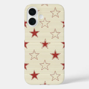 Vintage-patriotische rote und weiße Sterne nahtlos iPhone 16 Hülle