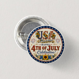 Vintage patriotische Sonnenblume 4. Juli 250 Jahre Button