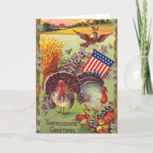 Vintage patriotische Thanksgiving-Grußkarte Feiertagskarte