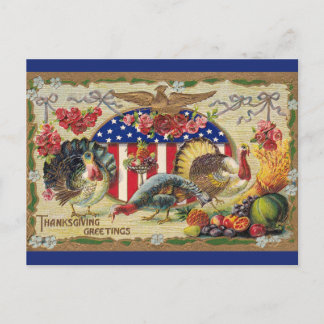 Vintage patriotische Truthahn-Flagge Adler Ernteda Postkarte
