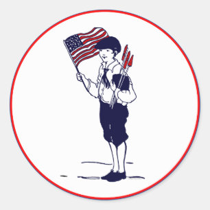 Vintage patriotische US-Flagge und Feuerwerksjunge Runder Aufkleber