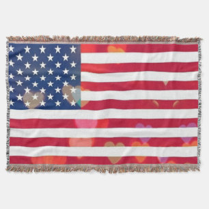 Vintage Patriotische USA Flag mit bunten Herzen Decke
