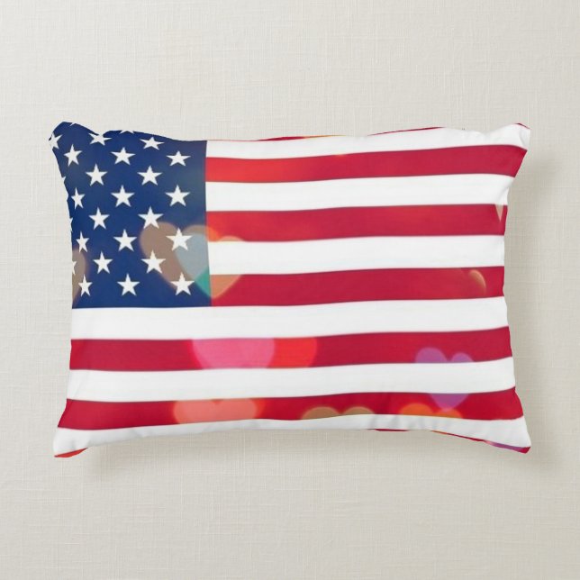 Vintage Patriotische USA Flag mit bunten Herzen Dekokissen (Vorderseite)