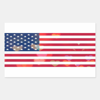 Vintage Patriotische USA Flag mit bunten Herzen Rechteckiger Aufkleber