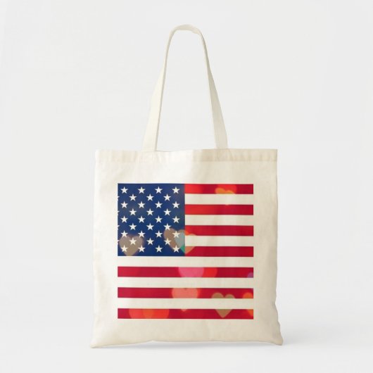 Vintage Patriotische USA Flag mit bunten Herzen Tragetasche (Vorne)