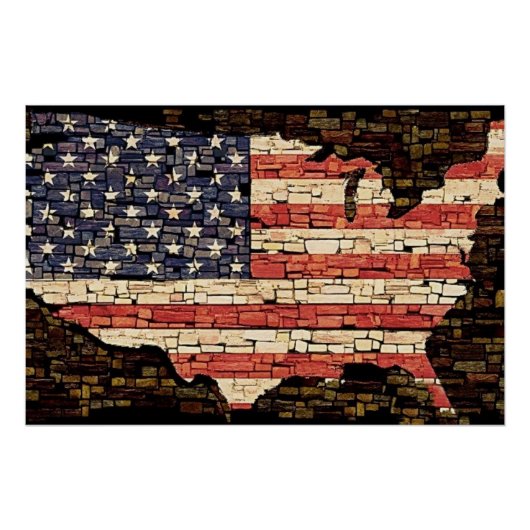 Vintage Patriotische USA Flag Tiled US Flagge Poster (Vorderseite)