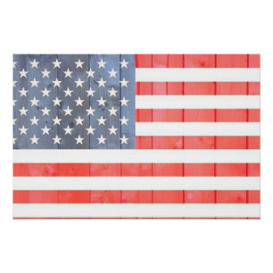 Vintage Patriotische USA-Flagge auf Holzzaun Poster
