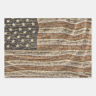 Vintage Patriotische USA-Flagge auf Steinmauer Geschenkpapier Set