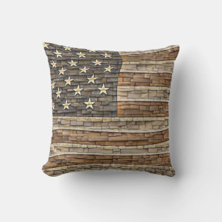 Vintage Patriotische USA-Flagge auf Steinmauer Kissen