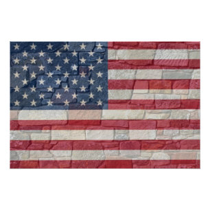 Vintage Patriotische USA-Flagge auf Steinmauer Poster