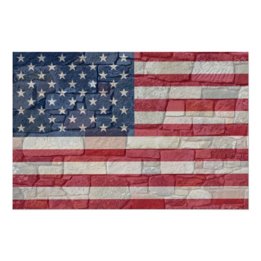 Vintage Patriotische USA-Flagge auf Steinmauer Poster (Vorderseite)
