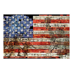 Vintage Patriotische USA-Flagge auf Steinmauer Poster