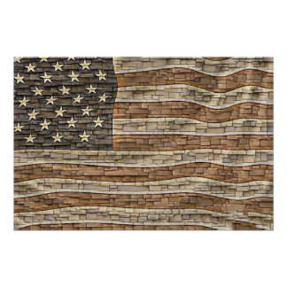 Vintage Patriotische USA-Flagge auf Steinmauer Poster