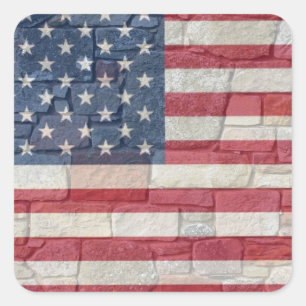 Vintage Patriotische USA-Flagge auf Steinmauer Quadratischer Aufkleber