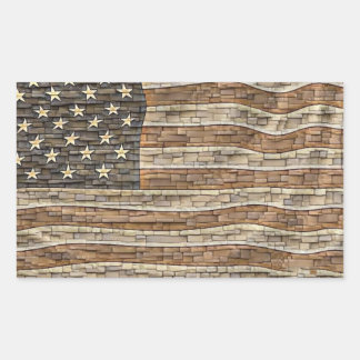 Vintage Patriotische USA-Flagge auf Steinmauer Rechteckiger Aufkleber