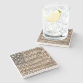 Vintage Patriotische USA-Flagge auf Steinmauer Steinuntersetzer (Seitenansicht)