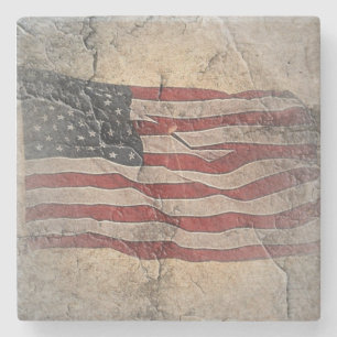 Vintage Patriotische USA-Flagge auf Steinmauer Steinuntersetzer